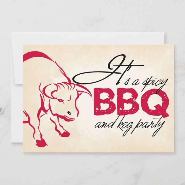 It's a spicy BBQ and keg party invitation (Front)