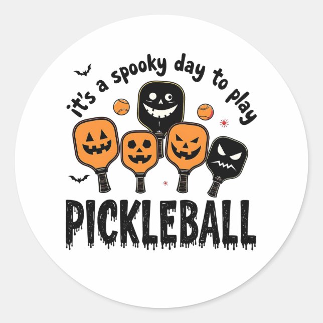 It's a Spooky Day To Play Pickleball Halloween  Classic Round Sticker (Front)