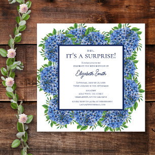 It's a Surprise 50th Birthday Party Blue Hydrangea Invitation
