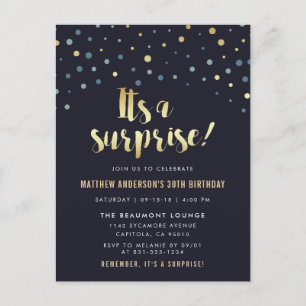 It's A Surprise! Gold Foil Confetti Birthday Postcard