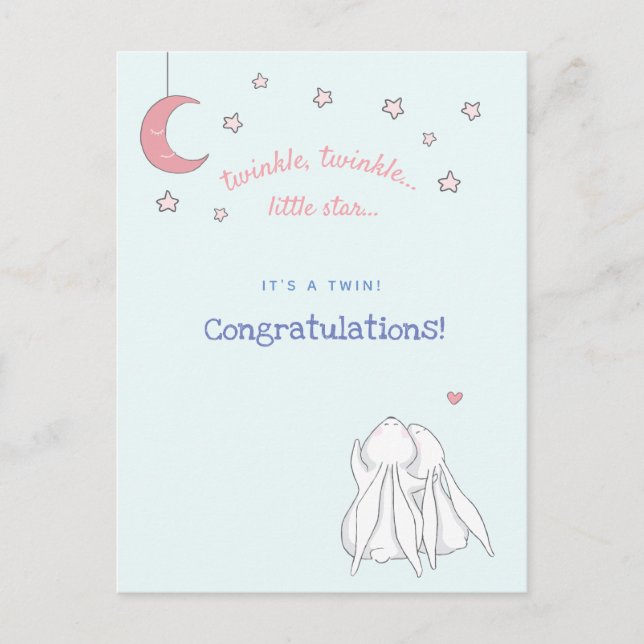 It's a twin! Congratulations - Cute Rabbits Postcard (Front)