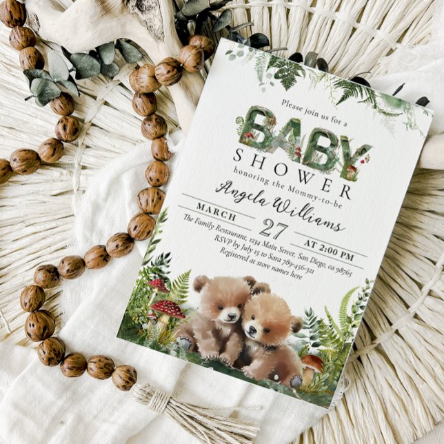 Its a Twins Adventure Woodland Bears Baby Shower Invitation (Creator Uploaded)