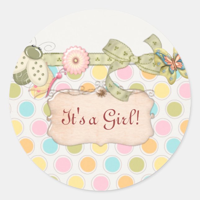 It's a Whimsey Girls BABY SHOWER Gift Classic Round Sticker (Front)