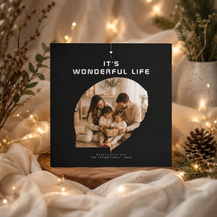 It's a Wonderful Life Black Round Photo Christmas Holiday Card
