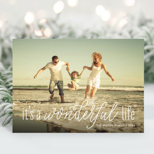 It's a Wonderful Life Calligraphy Two Photo Holiday Card