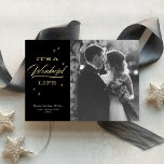 It's A Wonderful Life Elegant Christmas Photo Gold<br><div class="desc">This festive and elegant design features retro typography and a chic black background. The greeting says "It's a wonderful life" in raised foil. The backer features a delicate star pattern (and is removable if desired). This design will accommodate a square photo in black & white or colour. The background colours,...</div>