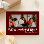 It's A Wonderful Life Red Christmas Photo Collage Holiday Card<br><div class="desc">It's A Wonderful Life Red Gold Christmas Photo Photo Collage Holiday Card. Send customisable and personalised holiday greetings to friends,  colleagues and family in simple,  chic,  elegant and modern photo design festive,  natural minimalist style cards! Below the calligraphy features your custom greeting message in modern typography.</div>