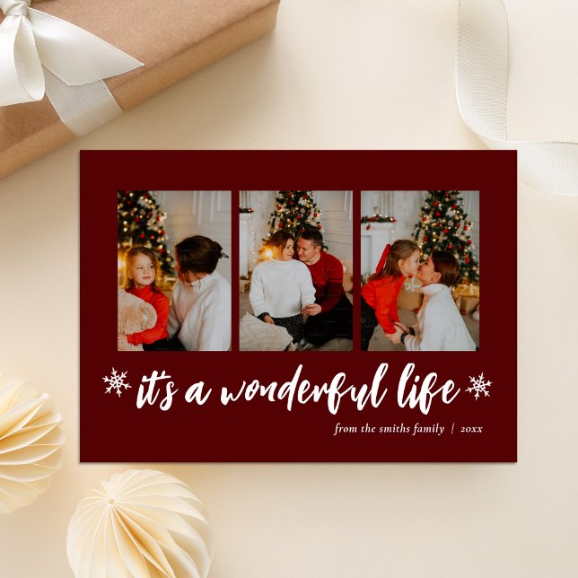 It's A Wonderful Life Red Christmas Photo Collage Holiday Card (Creator Uploaded)