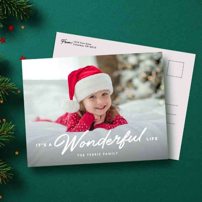 It's a wonderful life simple Christmas one photo Holiday Postcard (Creator Uploaded)