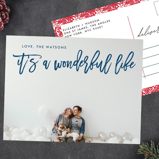 It's a Wonderful Navy Ice Blue Christmas Holiday Postcard (Creator Uploaded)