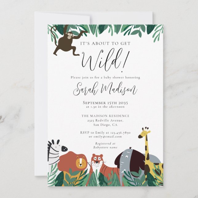 Its About To Get Wild Safari Animals Baby Shower Invitation (Front)
