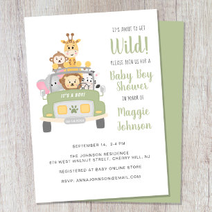 It's About to Get Wild Safari Baby Boy Shower Invitation