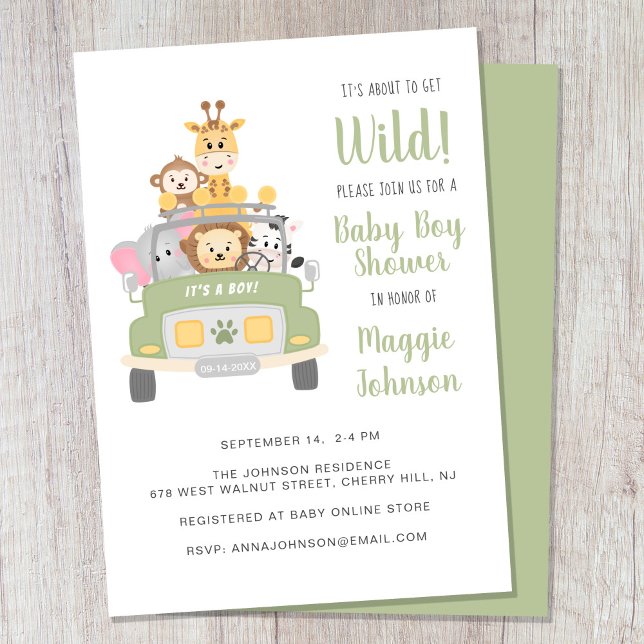 It's About to Get Wild Safari Baby Boy Shower Invitation (Creator Uploaded)