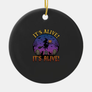 Its Alive Halloween Witch Pumpkin Black Cat Tombst Ceramic Tree Decoration