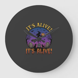 Its Alive Halloween Witch Pumpkin Black Cat Tombst Large Clock