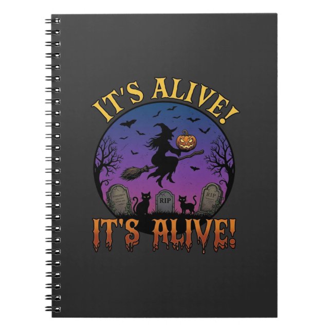 Its Alive Halloween Witch Pumpkin Black Cat Tombst Notebook (Front)