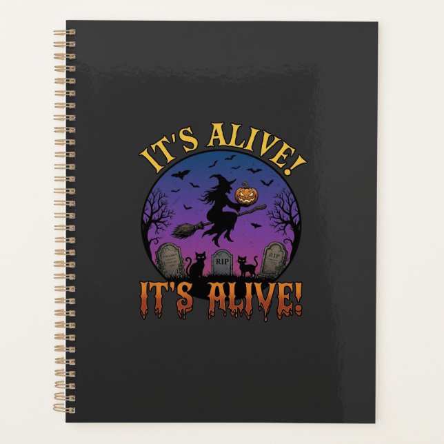 Its Alive Halloween Witch Pumpkin Black Cat Tombst Planner (Front)