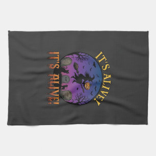 Its Alive Halloween Witch Pumpkin Black Cat Tombst Tea Towel