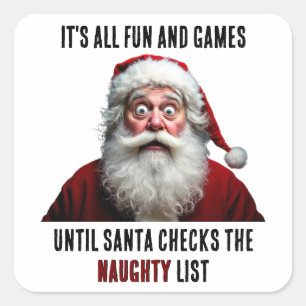 It's All Fun And Games, Cute Santa Claus Christmas Square Sticker