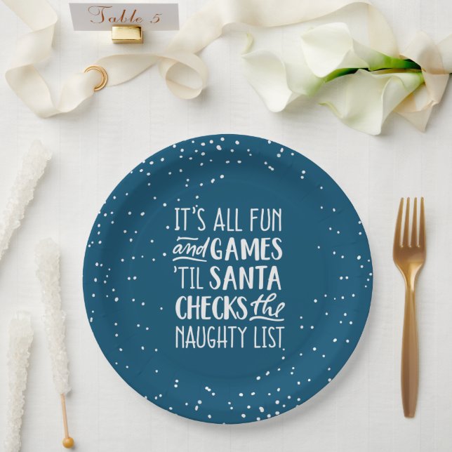 It's All Fun & Games Naughty List Christmas Paper Plate (Wedding)
