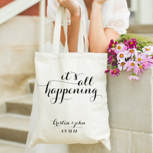 It's All Happening Script Wedding Tote Bags