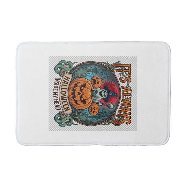 Its Always Halloween Inside Head Pumpkin Ghost Sna Bath Mat (Front)