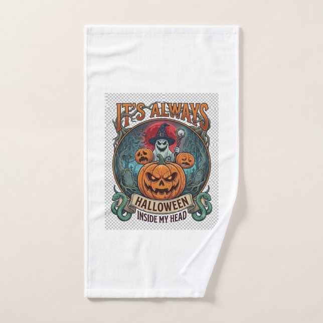 Its Always Halloween Inside Head Pumpkin Ghost Sna Hand Towel (Hand Towel)