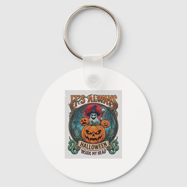 Its Always Halloween Inside Head Pumpkin Ghost Sna Key Ring (Front)