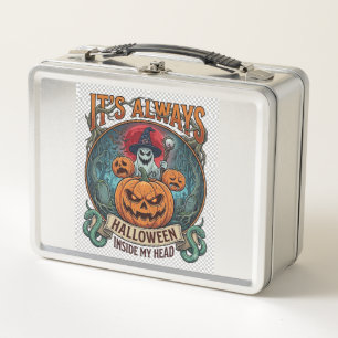 Its Always Halloween Inside Head Pumpkin Ghost Sna Metal Lunch Box