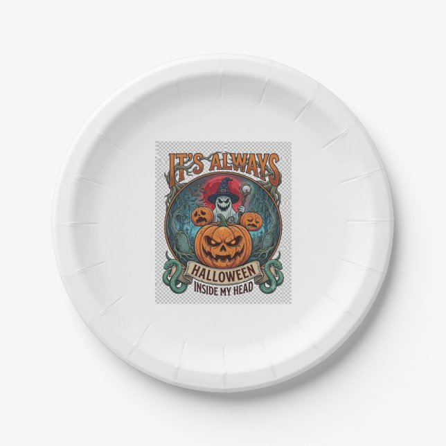 Its Always Halloween Inside Head Pumpkin Ghost Sna Paper Plate (Front)