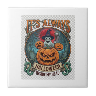 Its Always Halloween Inside Head Pumpkin Ghost Sna Tile