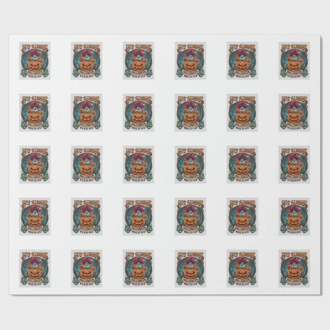 Its Always Halloween Inside Head Pumpkin Ghost Sna Wrapping Paper (Flat)