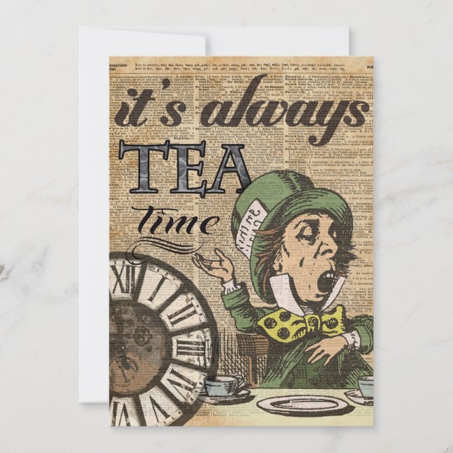 "It's always tea time" Mad Hatter Dictionary Art (Front)