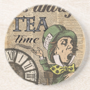 "It's always tea time" Mad Hatter Dictionary Art Coaster