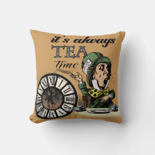 "It's always tea time" Mad Hatter Dictionary Art Cushion