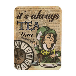 "It's always tea time" Mad Hatter Dictionary Art Magnet