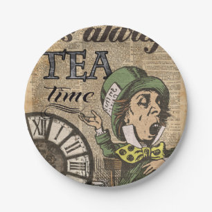 "It's always tea time" Mad Hatter Dictionary Art Paper Plate