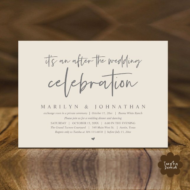 It's an after the wedding celebration, dinner invitation (It's an after the wedding party, Modern Romantic Dinner Celebration Invitation Card PDF Cream Grey)