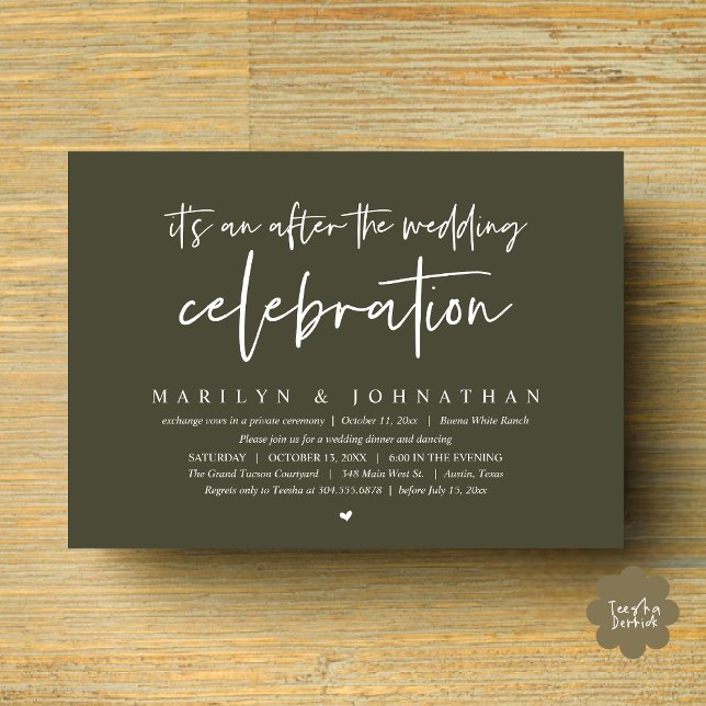 It's an after the wedding celebration, dinner invitation (It's an after the wedding party, Modern Romantic Dinner Celebration Invitation Card PDF Olive Green)