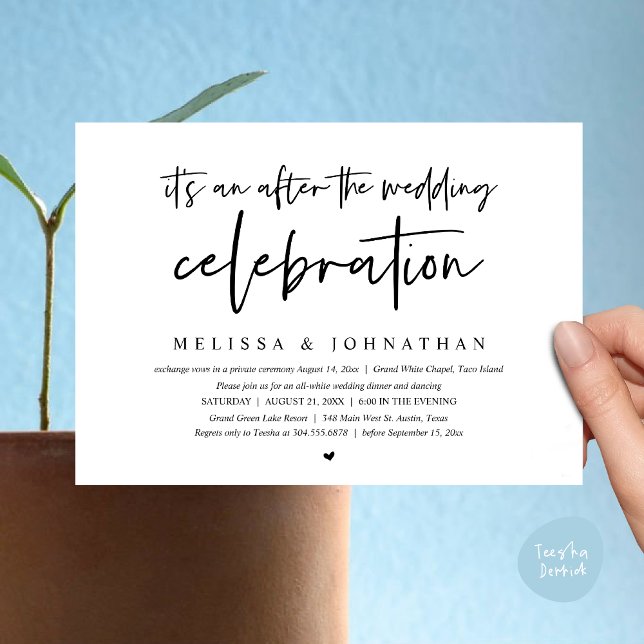 It's an after the wedding celebration, dinner invitation (Happily Ever After Party, After the wedding celebration Romantic Dinner Invites Card PDF White Black)