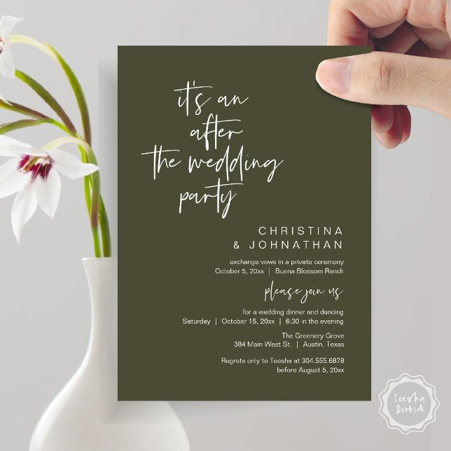 It's an after the wedding party, elopement dinner invitation (It's an after the wedding, Elopement dinner dancing brunch Party Invitation Card PDF Olive Green)