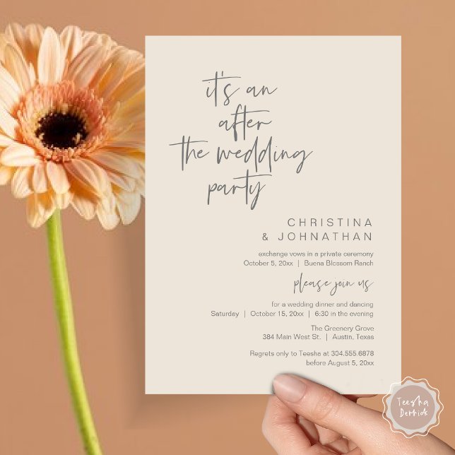 It's an after the wedding party, elopement dinner invitation (It's an after the wedding, Elopement dinner dancing brunch Party Invitation Card PDF Cream Grey)