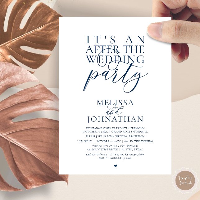 It's an after the wedding party, modern reception invitation (It's an after the wedding party, modern reception invitation Card in Navy Blue)