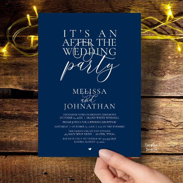 It's an after the wedding party, modern reception invitation (It's an after the wedding party, modern reception invitation Card in Navy Blue)