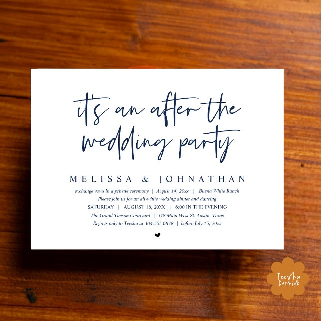It's an after the wedding party, Romantic Dinner Invitation (It's an after the wedding party, Modern Romantic Dinner Celebration Invitation Card PDF Navy Blue)
