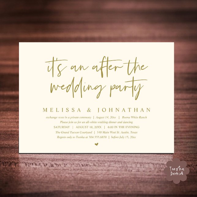 It's an after the wedding party, Romantic Dinner Invitation (It's an after the wedding party, Modern Romantic Dinner Celebration Invitation Card PDF Yellow Gold)