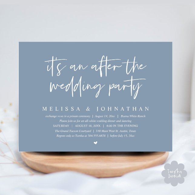 It's an after the wedding party, Romantic Dinner Invitation (It's an after the wedding party, Modern Romantic Dinner Celebration Invitation Card PDF Dusty Blue)