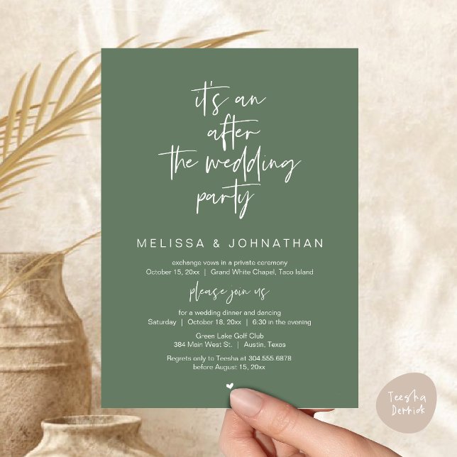 It's an after the wedding party, Wedding elopement Invitation (Happily Ever After Party, Wedding Elopement Dinner Brunch Lunch Invitation Card, PDF, Greenery Sage)