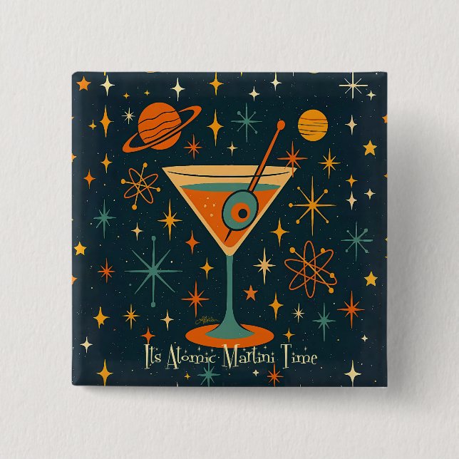 Its Atomic Martini Time Cosmic Stars 15 Cm Square Badge (Front)