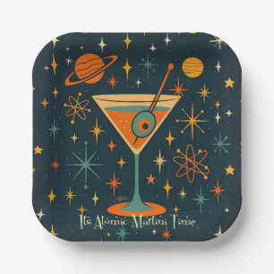 Its Atomic Martini Time Cosmic Stars Paper Plate